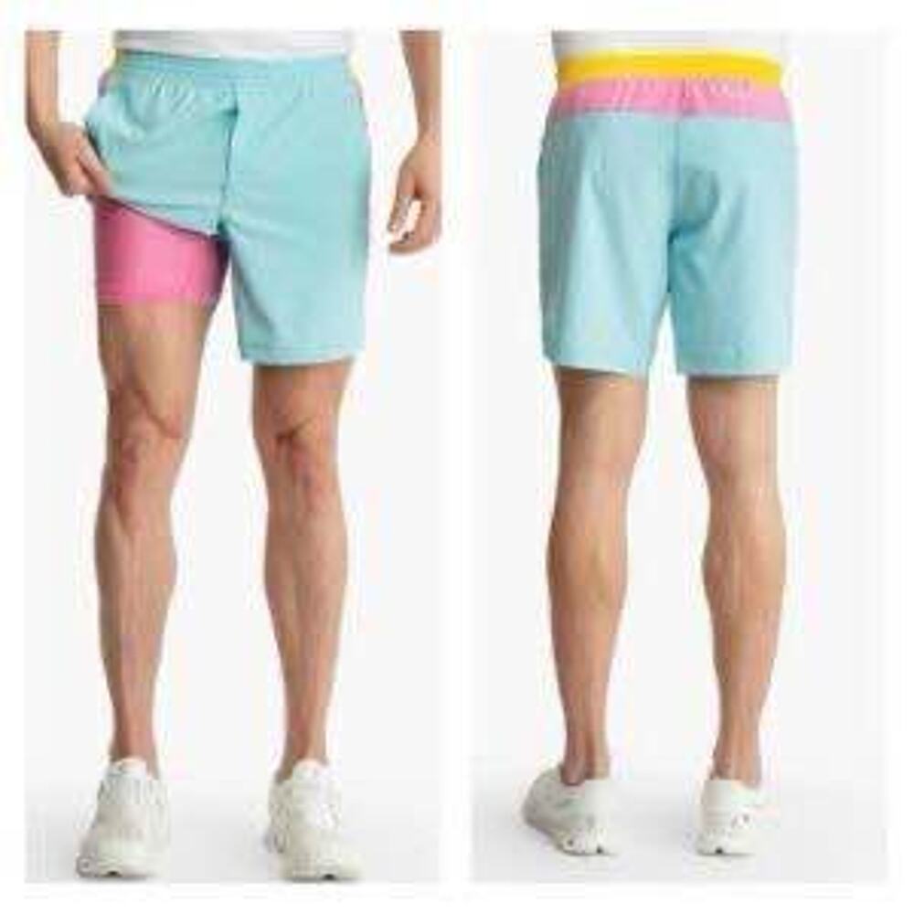 Birddogs Men’s Large Boom Pastel Colorblock 7” Built in Liner Quick Dry Shorts